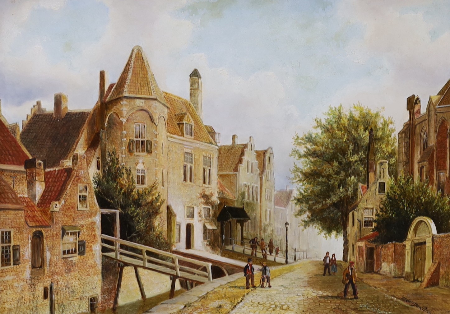 Daniel Van der Putten (1949-), oil on board, Dutch street scene, signed, 31 x 44cm